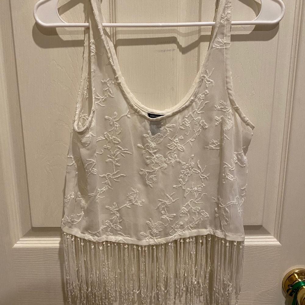White crop fringe shirt